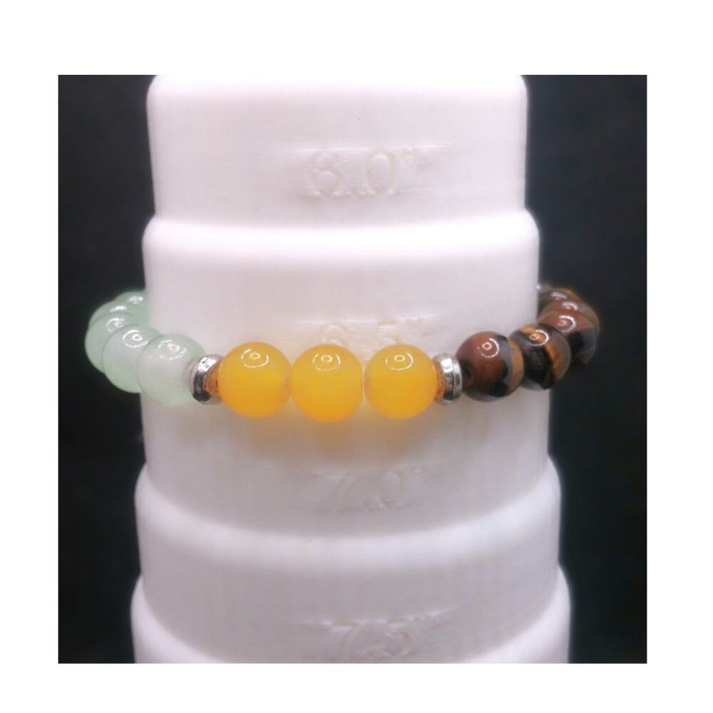 Tigers Eye Crystal Beaded Bracelet Light Green Yellow Jade Stretch Unisex Boho